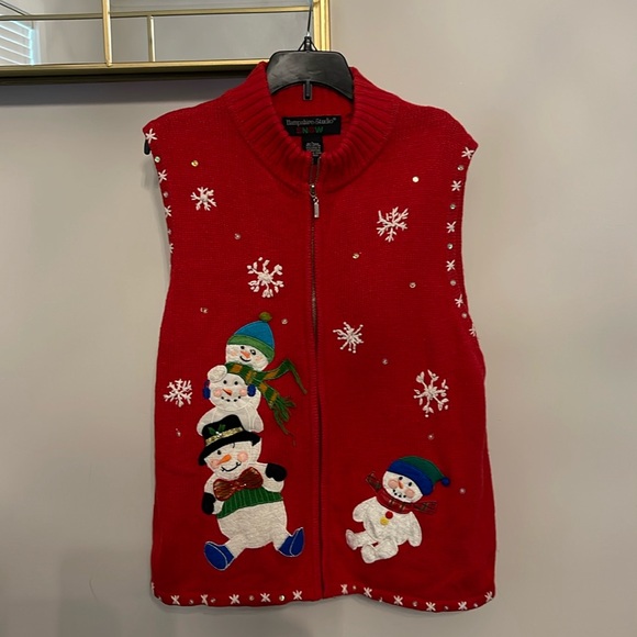 VTG Hampshire Studio Snow Christmas Sweater Vest Women’s L - Picture 1 of 11